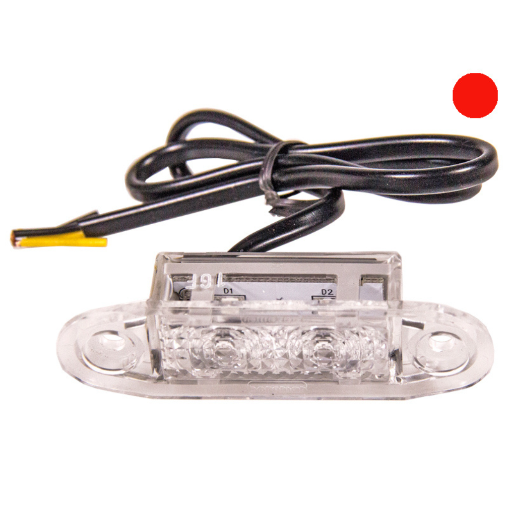 10-30V punane LED-märgutuli, 2 LED-iga, 0,5 m pikkune kaabel, 58 mm kruvide vahemaa.