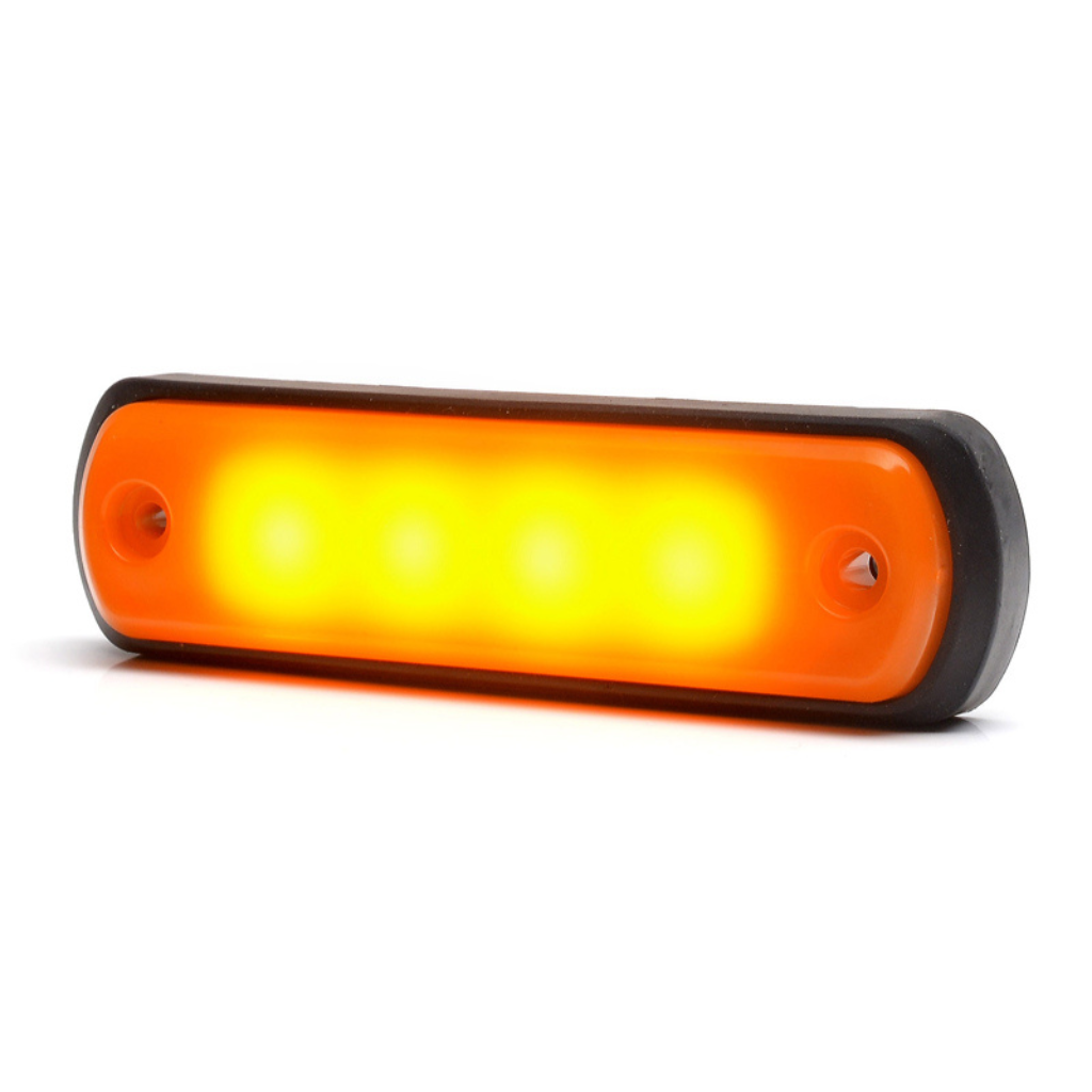 12-24V LED dzintarkrāsasgabarītgaisma, Labā/kreisā, 220 mm,  IP66/68, divi ø 4 mm skrūvju caurumi, attālums 82 mm,  ECE, E20, R10, R91