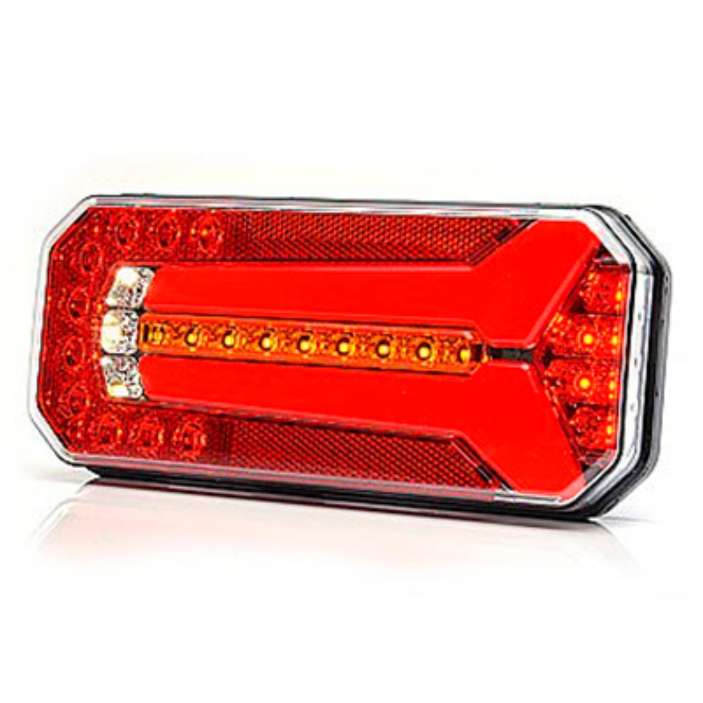 WAS universaalne – LED tagatuli, 6 funktsiooni (ääretuli, pidur, suunatuli, tagurdus, udu, helkur), 12–24 V, IP66/68, 236 × 104 × 40 mm