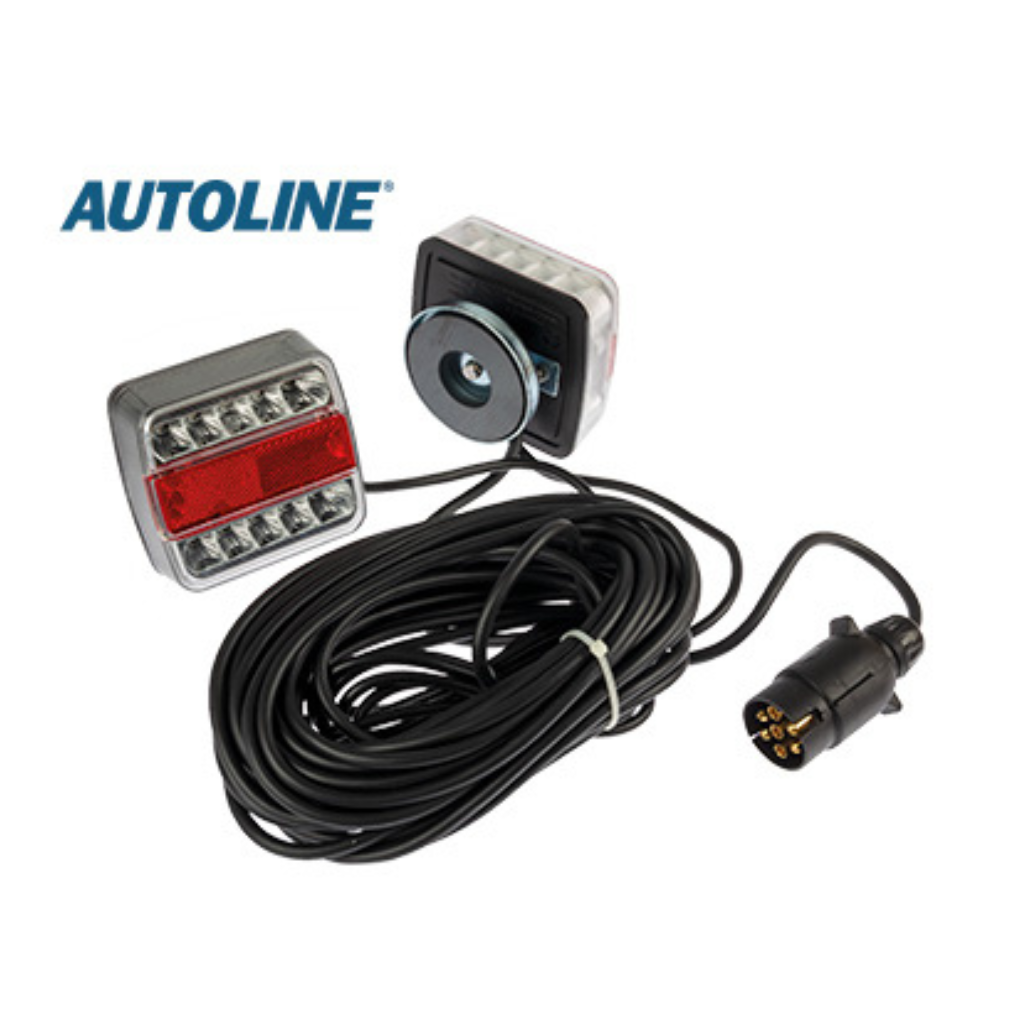 AUTOLINE LED aizmugurējo lukturu komplekts ar magnētisko stiprinājumu piekabei, 12 V, 12 m kabelis, 7 kontaktu spraudnis