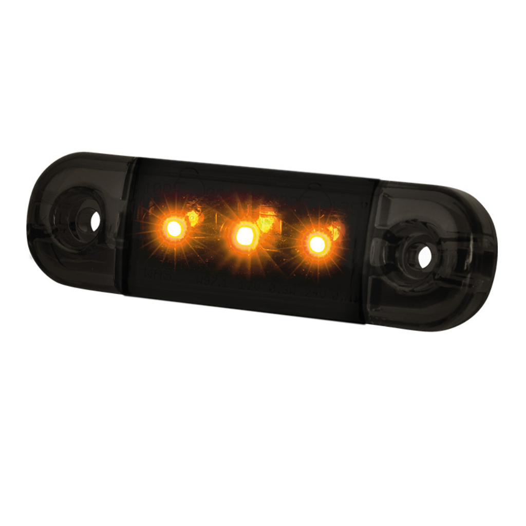 2-24V STRANDS(Zviedrija)  3 LED lukturis, dzeltena gaisma, IP66/68, ECE R91 EMC ECE R10, 84.00 x 24.00 x 10.40mm, vads 1m, garantija 3 gadi