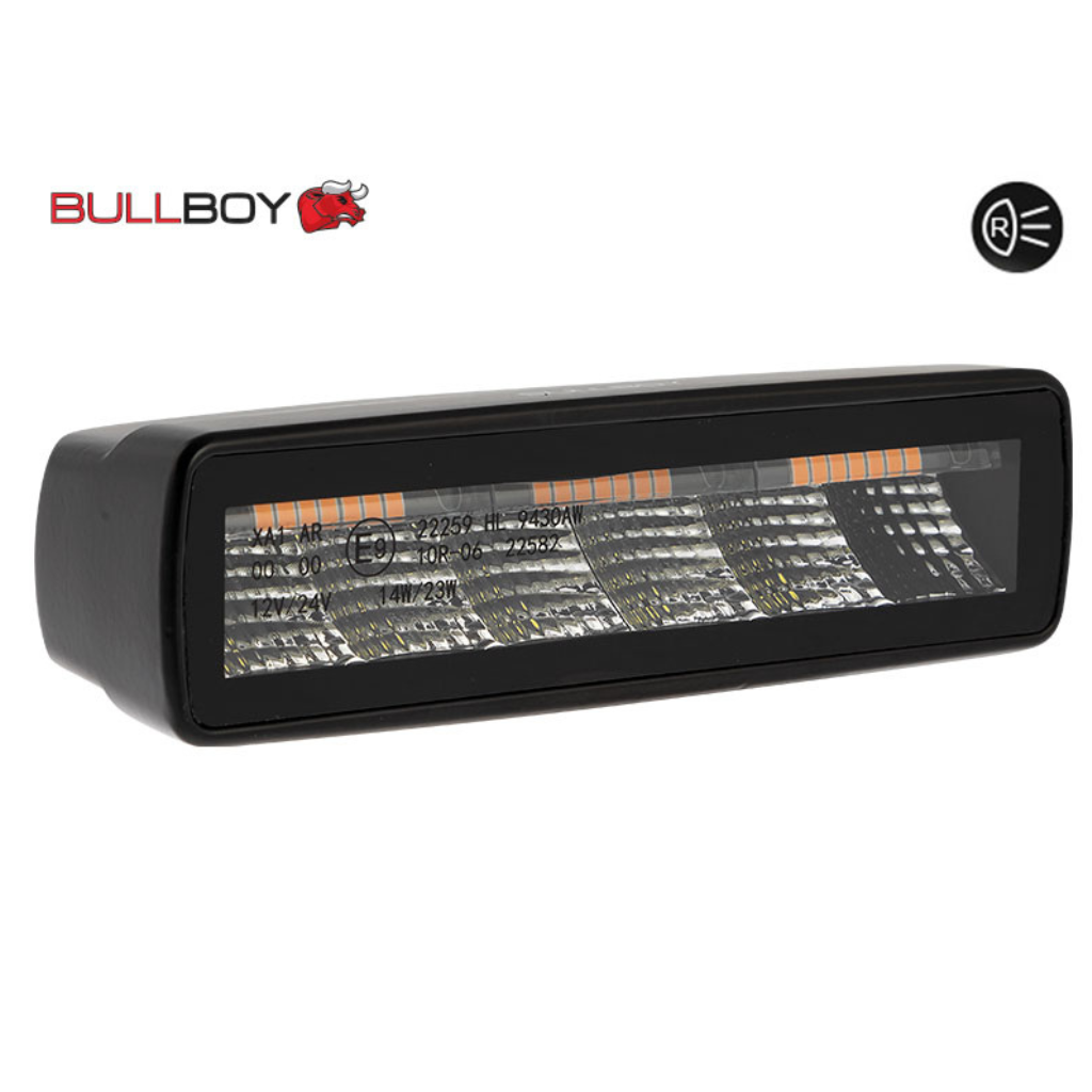 BULLBOY – LED arbetsbelysning med orange varningsljus, 30 W / 2880 lm, 10–30 V, IP67/69K, ECE R10/R65/R23