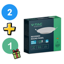 Komplekts 2+1 dāvanā_12W(1200Lm) LED panelis, IP20, V-TAC SAMSUNG, iebūvējams, apaļš, balts, Ø170.8x28.4mm, silti balta gaisma 3000K (Copy)