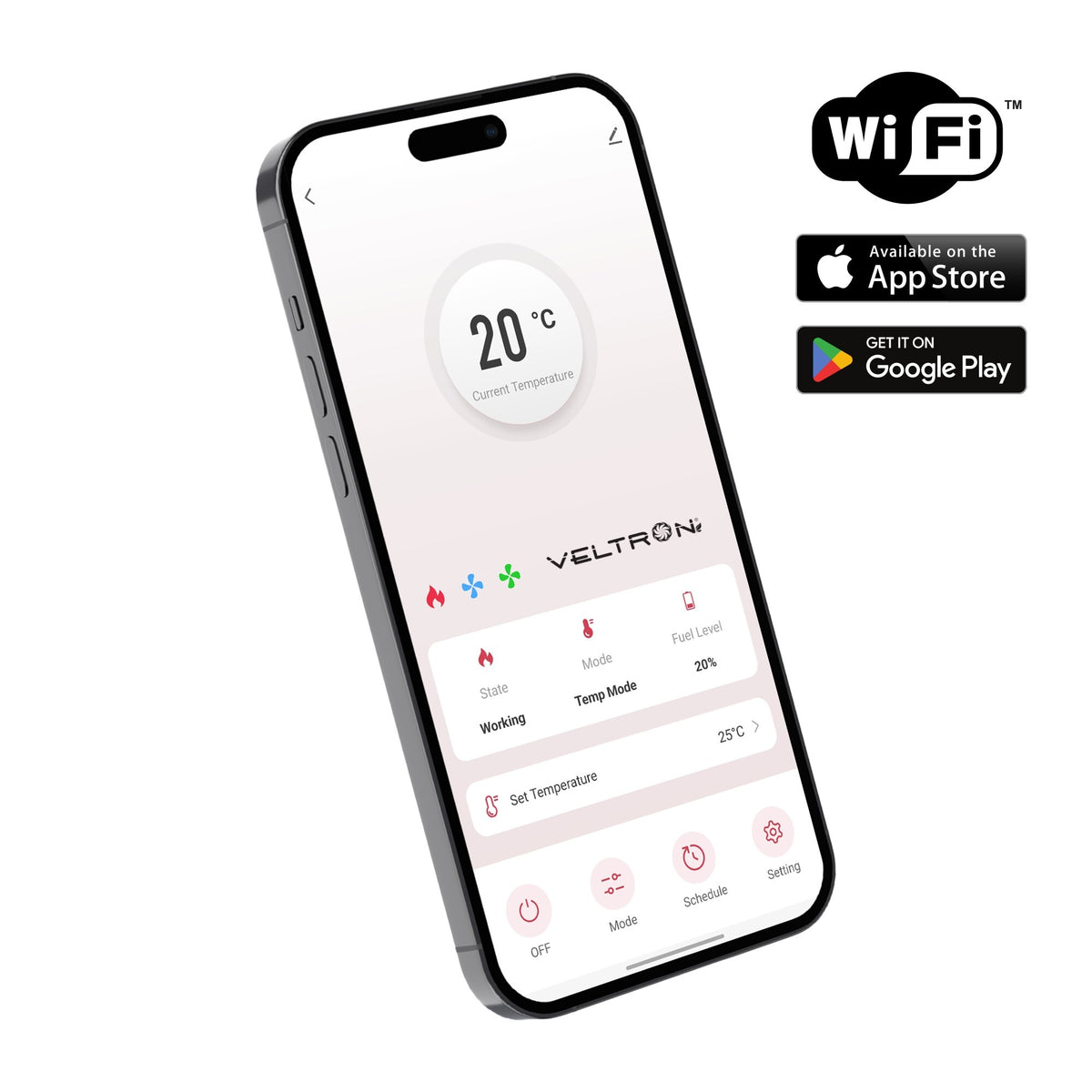 Veltron DHOE-120 infrasarkanais dīzeļsildītājs ar Wi-Fi, 14 kW, apsildāmā platība 55–88 m², 30 l tvertne, LCD skārienekrāns un tālvadība