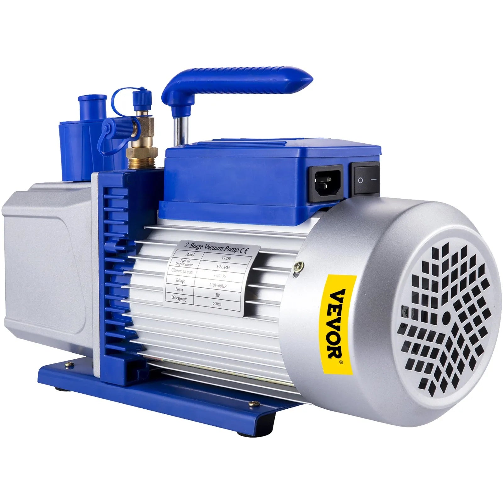 VEVOR divpakāpju rotācijas lāpstiņu HVAC vakuuma sūknis 717 l/min, 746 W (1 ZS), galīgais vakuums 0,3 Pa, paredzēts automobiļu A/C sistēmu vakuumēšanai un remontam