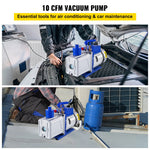 VEVOR divpakāpju rotācijas lāpstiņu HVAC vakuuma sūknis 717 l/min, 746 W (1 ZS), galīgais vakuums 0,3 Pa, paredzēts automobiļu A/C sistēmu vakuumēšanai un remontam