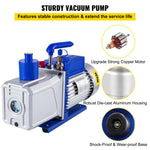 VEVOR divpakāpju rotācijas lāpstiņu HVAC vakuuma sūknis 717 l/min, 746 W (1 ZS), galīgais vakuums 0,3 Pa, paredzēts automobiļu A/C sistēmu vakuumēšanai un remontam