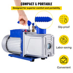 VEVOR divpakāpju rotācijas lāpstiņu HVAC vakuuma sūknis 717 l/min, 746 W (1 ZS), galīgais vakuums 0,3 Pa, paredzēts automobiļu A/C sistēmu vakuumēšanai un remontam