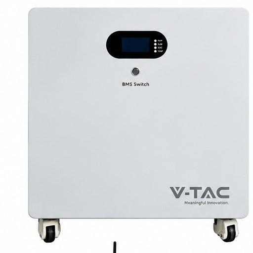 V-TAC 16,07 kWh LiFePO4 akumulators VT-48290, grīdas montāža, IP20, 7000 cikli, Designer balts korpuss