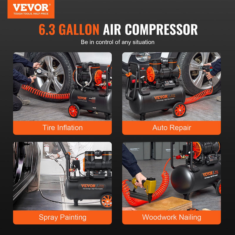 VEVOR gaisa kompresors 24 L, 1450 W, 3,35 CFM @ 90 PSI, maksimālais spiediens 116 PSI (8 bar)
