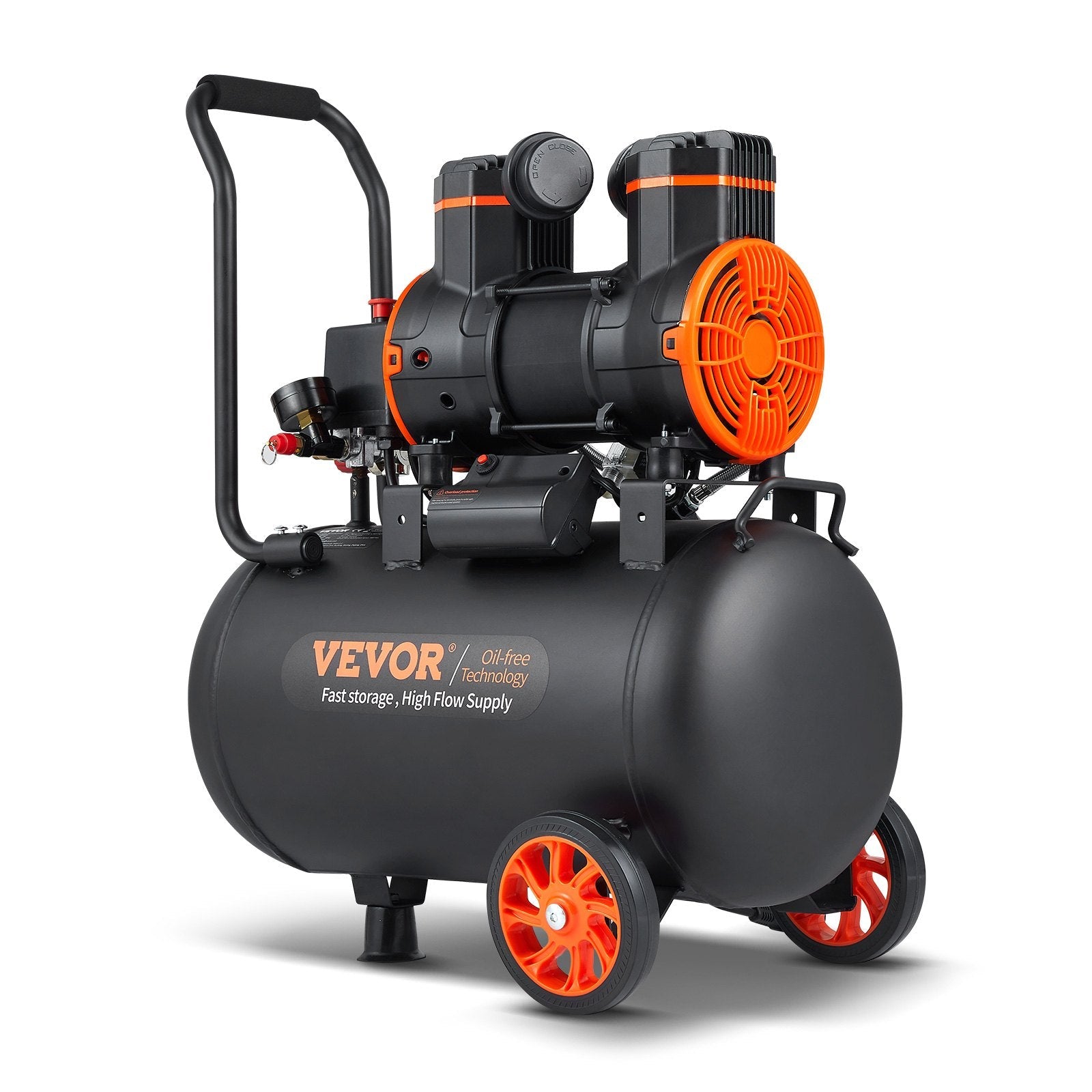 VEVOR gaisa kompresors 35 l, 1800 W, 5,12 CFM @ 6,2 bar, 70 dB, īpaši kluss, bez eļļas