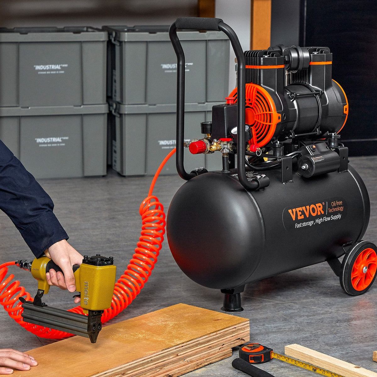 VEVOR gaisa kompresors 35 l, 1800 W, 5,12 CFM @ 6,2 bar, 70 dB, īpaši kluss, bez eļļas