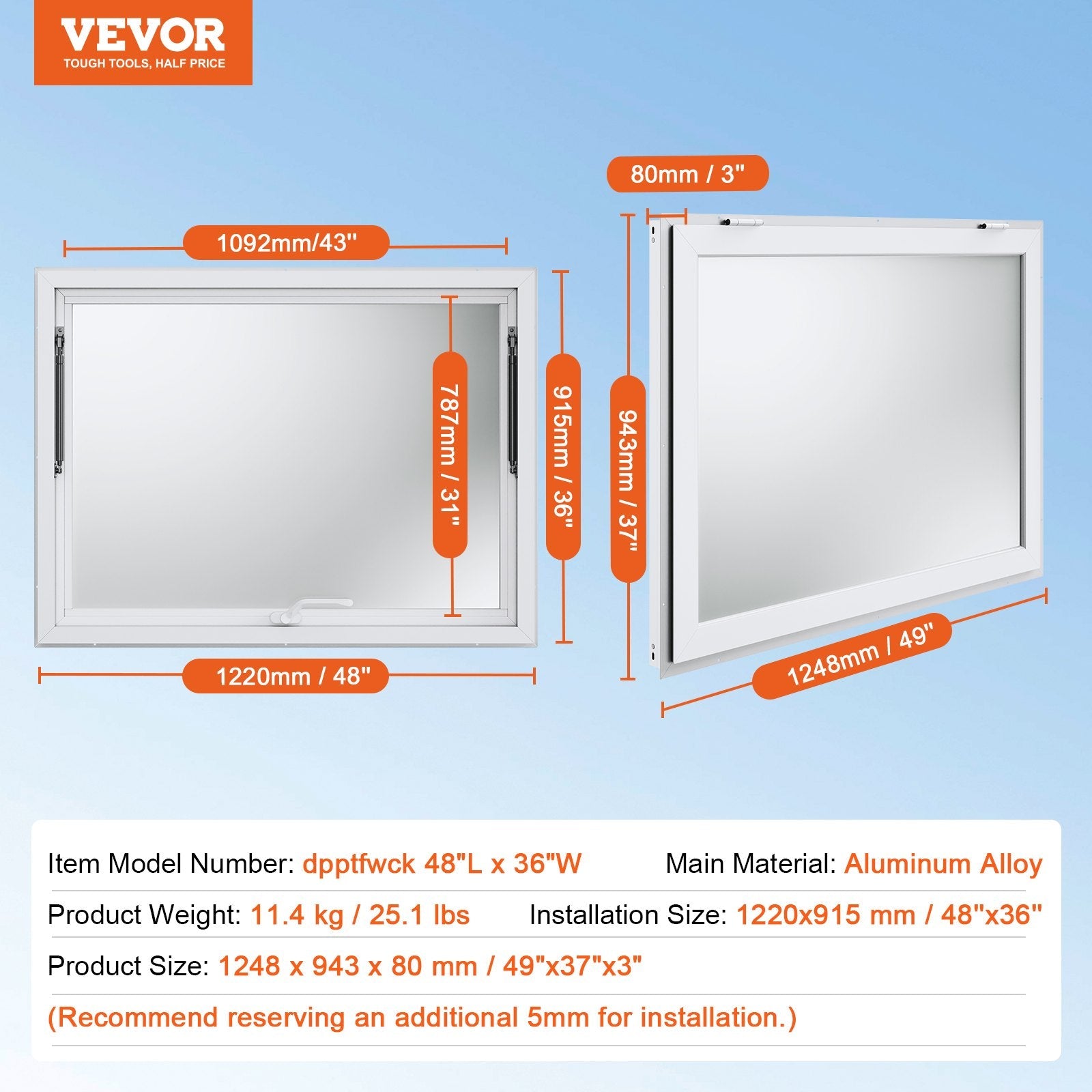 VEVOR 122 cm x 91 cm Apkalpošanas Stends – Ēdināšanas Furgona Apkalpošanas Logs ar Nojumi