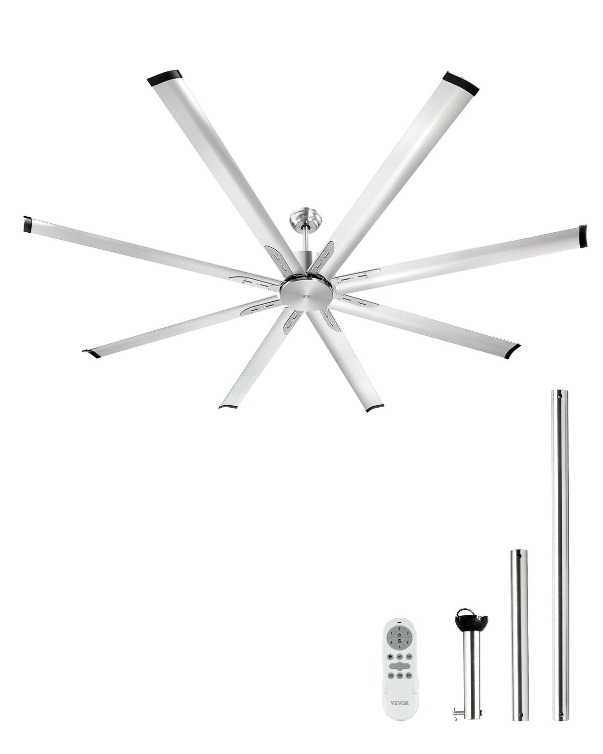VEVOR 213 cm alumīnija griestu ventilators bez apgaismojuma, tālvadības pults, matēta niša