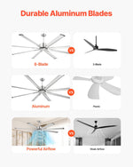 VEVOR 213 cm alumīnija griestu ventilators bez apgaismojuma, tālvadības pults, matēta niša