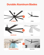 VEVOR 244 cm alumīnija griestu ventilators bez apgaismojuma, tālvadība, līdzstrāvas motors, melns