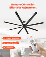 VEVOR 244 cm alumīnija griestu ventilators bez apgaismojuma, tālvadība, līdzstrāvas motors, melns