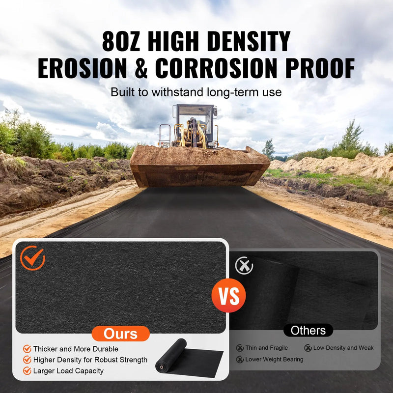VEVOR neausts ģeotekstila audums zem grants 1,2 x 30,5 m, 226,8 g/m² piebraucamā ceļa un ainavu audums, izturīga nezāļu barjeras plēve, augsnes seguma audums nezāļu kontrolei un franču drenām, melns