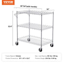 VEVOR virtuves rati ar 3 plauktiem, 300 kg jauda, tērauds, 80 mm dziļi grozi, 6 āķi