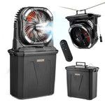 VEVOR mist fan with a motor running at over 2,700 rpm, water-cooled fan with a 9-liter water tank, 10,000 mAh battery, 4 speed and 5 lighting modes, suitable for indoor, outdoor, and patio use