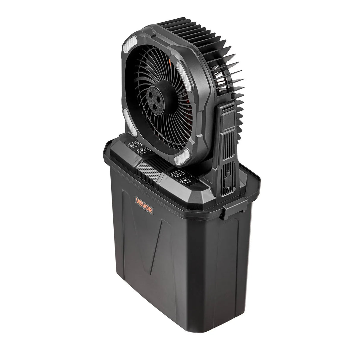 VEVOR mist fan with a motor running at over 2,700 rpm, water-cooled fan with a 9-liter water tank, 10,000 mAh battery, 4 speed and 5 lighting modes, suitable for indoor, outdoor, and patio use