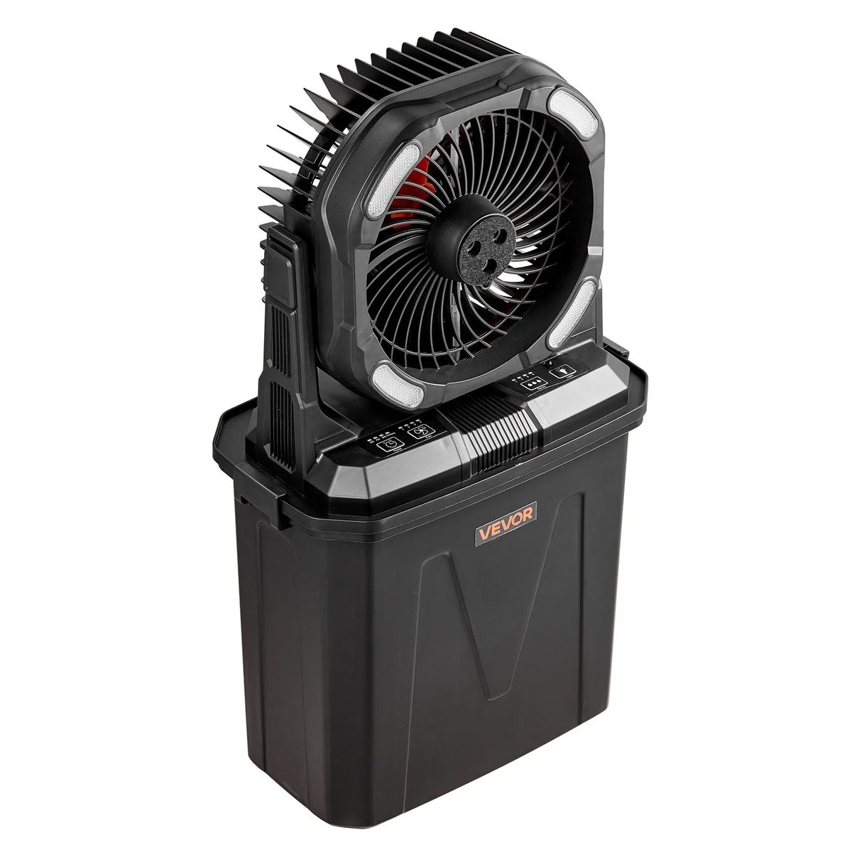 VEVOR mist fan with a motor running at over 2,700 rpm, water-cooled fan with a 9-liter water tank, 10,000 mAh battery, 4 speed and 5 lighting modes, suitable for indoor, outdoor, and patio use