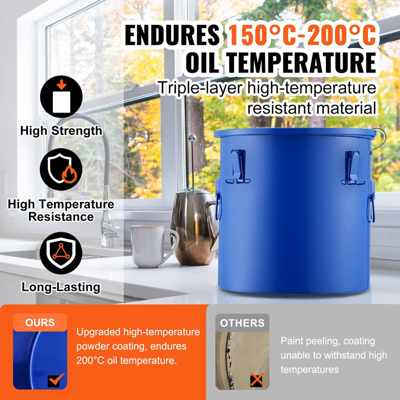 VEVOR frī eļļas spainis, 30 L, oglekļa tērauds, rūsēšanas izturīgs pārklājums, vāks, bloķēšanas atsperes, filtra maisiņš, zils