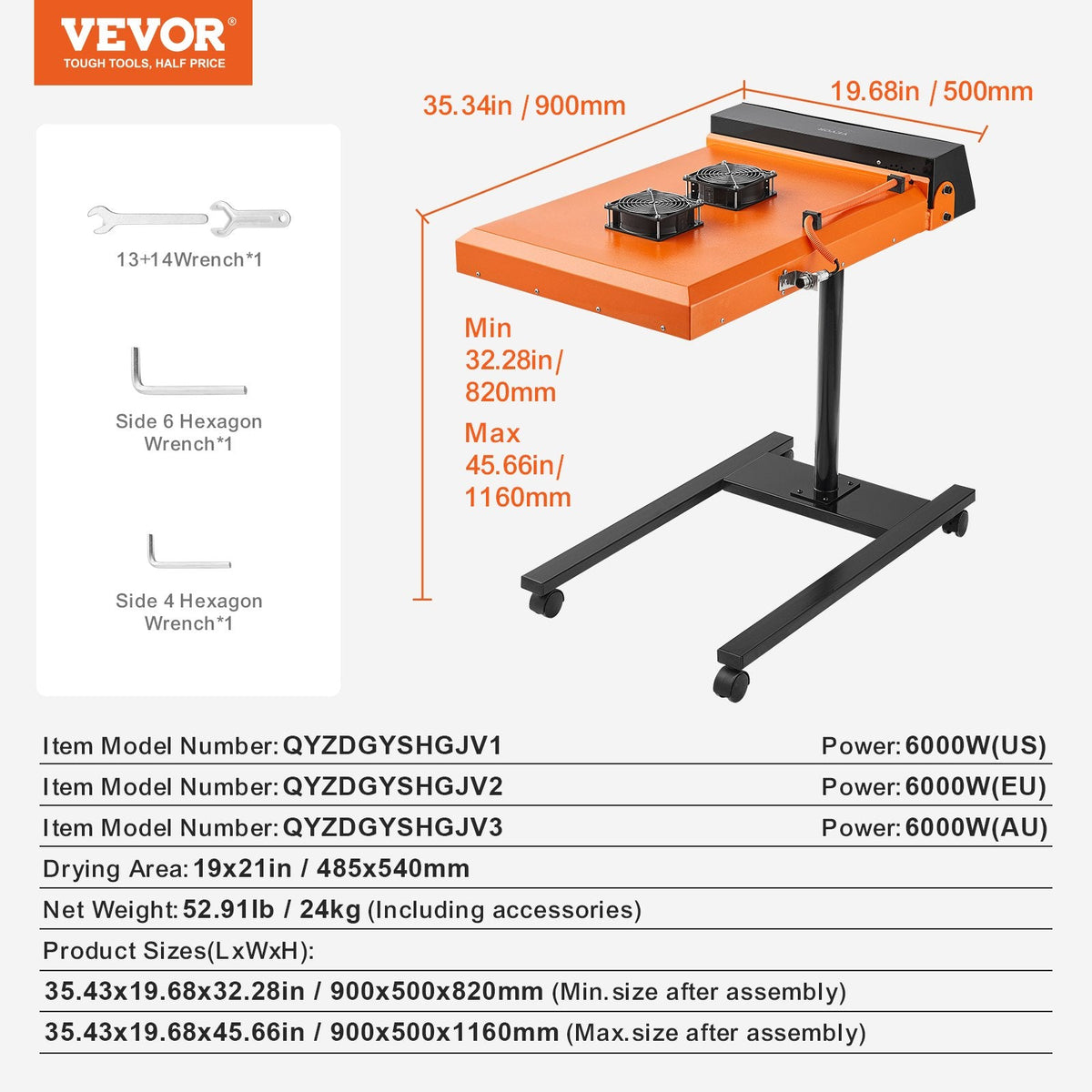 VEVOR automātiskais infrasarkanais zīda apdruku žāvētājs – 6000 W, 48 x 53 cm