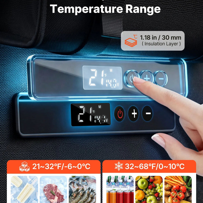 VEVOR 13 l pārnēsājams automašīnas kompresora ledusskapis 12/24 V līdzstrāvai, no -6 līdz 10 °C