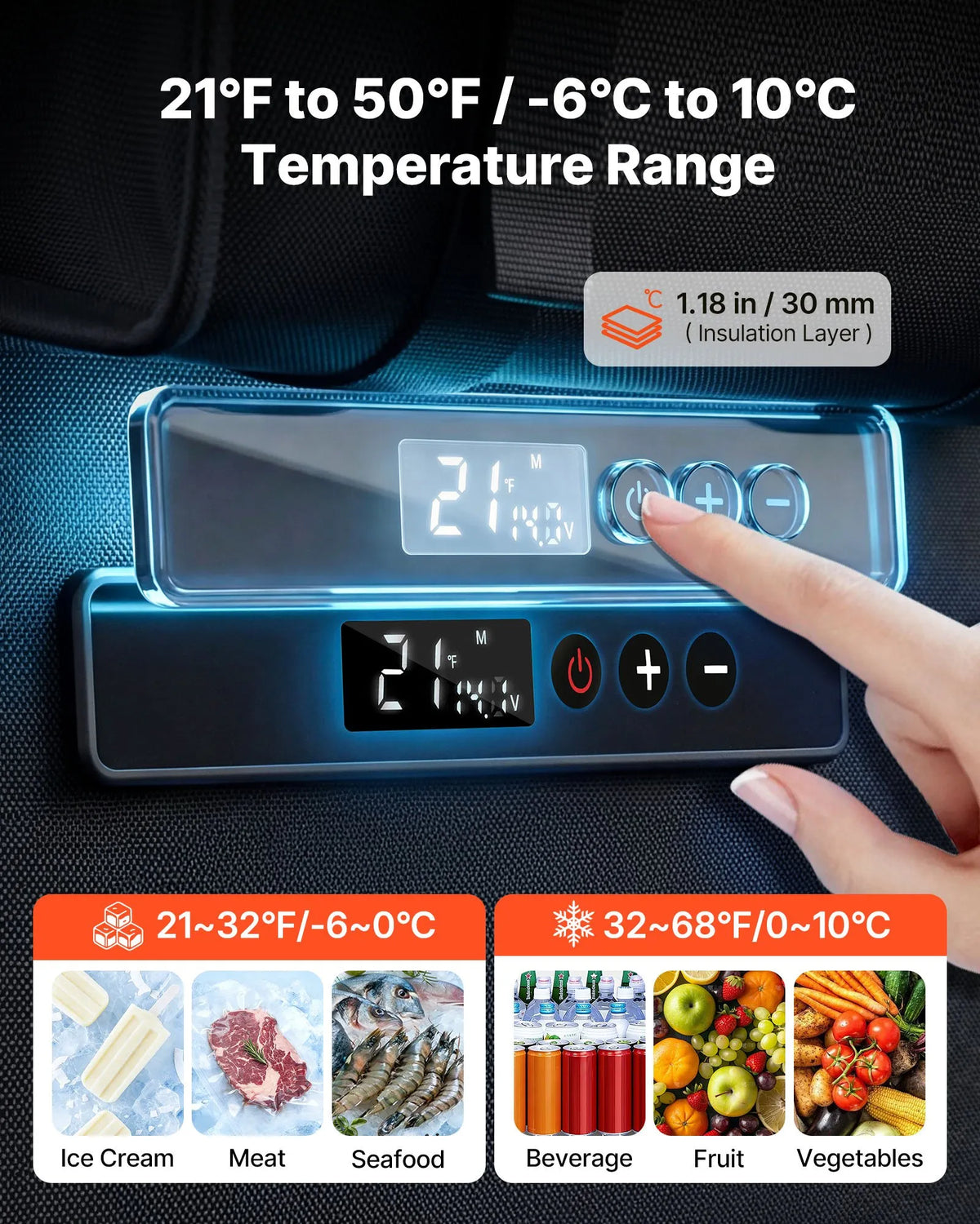 VEVOR 13 l pārnēsājams automašīnas kompresora ledusskapis 12/24 V līdzstrāvai, no -6 līdz 10 °C