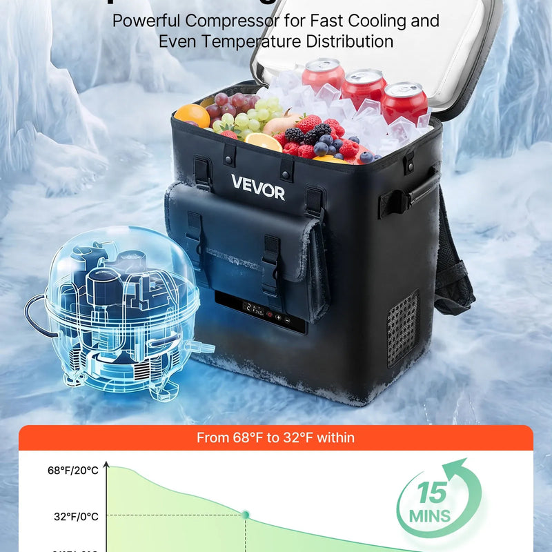 VEVOR 13 l pārnēsājams automašīnas kompresora ledusskapis 12/24 V līdzstrāvai, no -6 līdz 10 °C