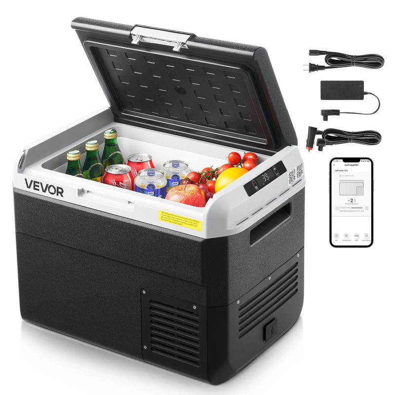 VEVOR 12 V auto ledusskapis 30 l ar regulējamu temperatūru no -20 °C līdz 20 °C, kompresora dzesētājs ar 12/24 V DC un 100–240 V AC barošanu kempingam, ceļošanai un kemperiem