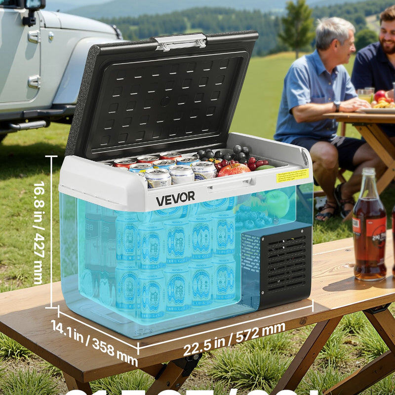 VEVOR 12 V auto ledusskapis 30 l ar regulējamu temperatūru no -20 °C līdz 20 °C, kompresora dzesētājs ar 12/24 V DC un 100–240 V AC barošanu kempingam, ceļošanai un kemperiem