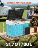 VEVOR 12 V auto ledusskapis 30 l ar regulējamu temperatūru no -20 °C līdz 20 °C, kompresora dzesētājs ar 12/24 V DC un 100–240 V AC barošanu kempingam, ceļošanai un kemperiem
