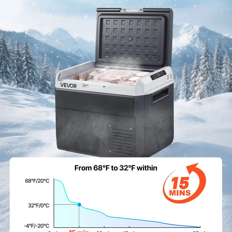 VEVOR 12 V auto ledusskapis 30 l ar regulējamu temperatūru no -20 °C līdz 20 °C, kompresora dzesētājs ar 12/24 V DC un 100–240 V AC barošanu kempingam, ceļošanai un kemperiem