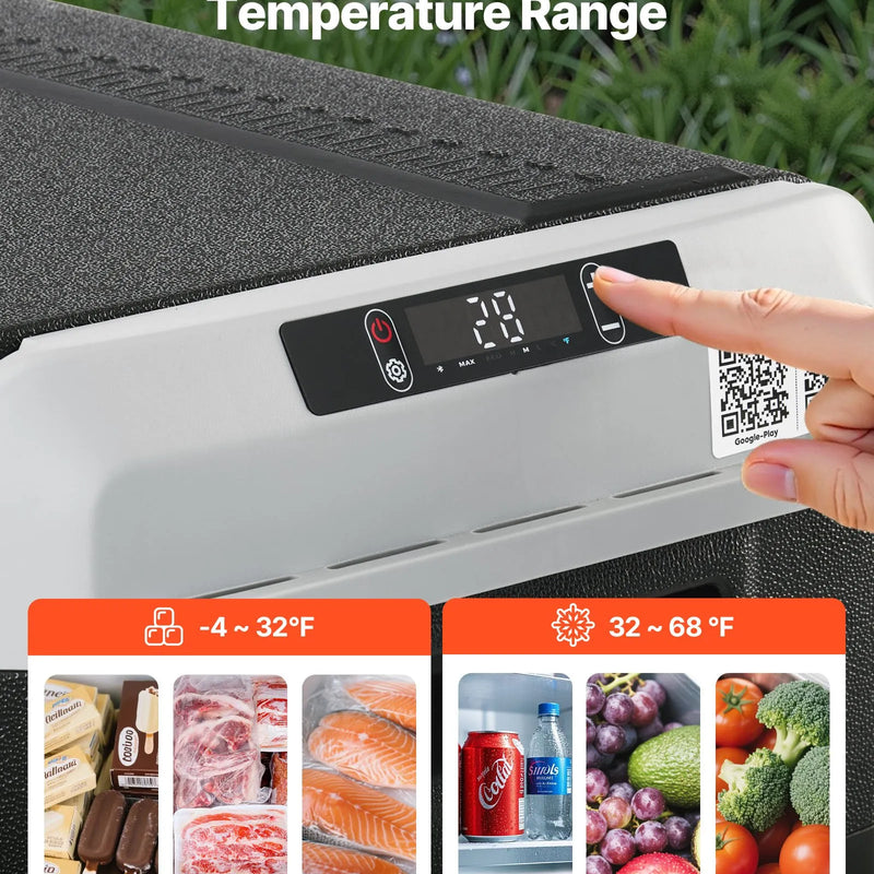 VEVOR 12 V auto ledusskapis 30 l ar regulējamu temperatūru no -20 °C līdz 20 °C, kompresora dzesētājs ar 12/24 V DC un 100–240 V AC barošanu kempingam, ceļošanai un kemperiem