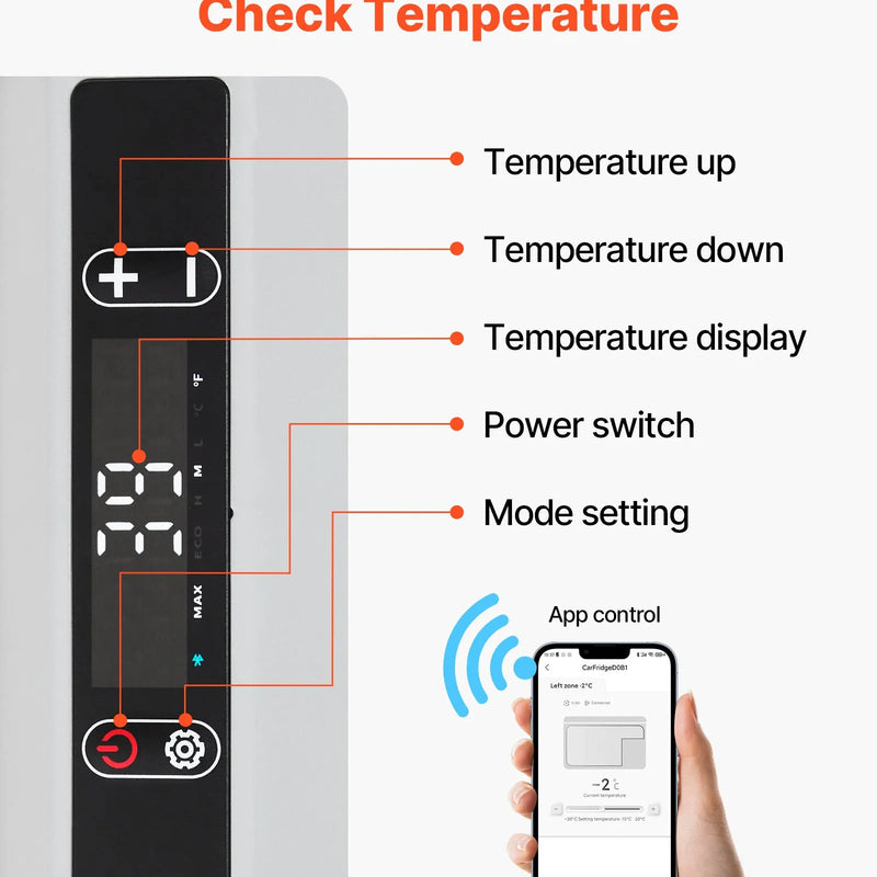 VEVOR 12 V auto ledusskapis 30 l ar regulējamu temperatūru no -20 °C līdz 20 °C, kompresora dzesētājs ar 12/24 V DC un 100–240 V AC barošanu kempingam, ceļošanai un kemperiem