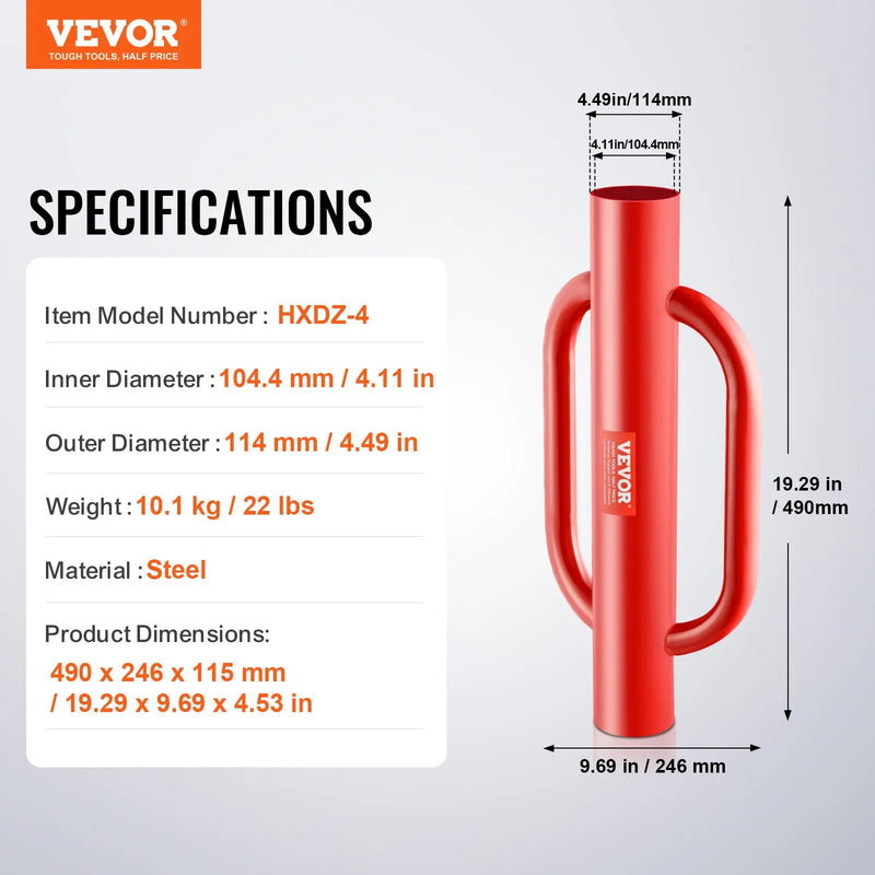 VEVOR žoga stabu iedzinējs ar rokturiem, 10,4 cm iekšējais diametrs, T tipa stabu uzstādīšanai