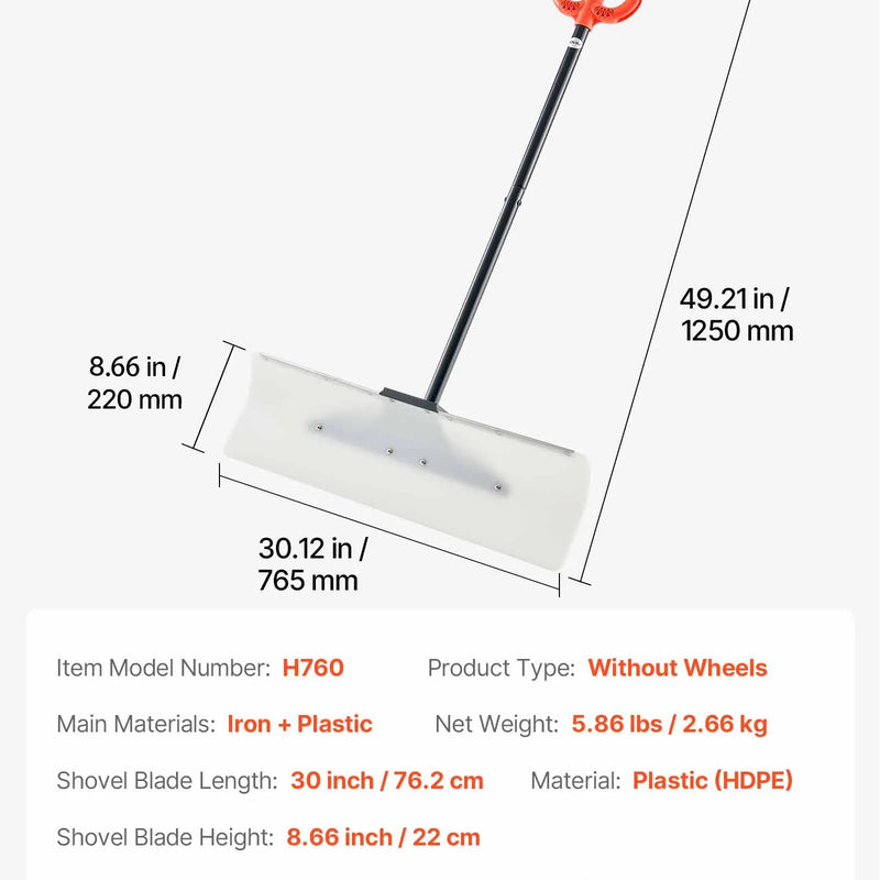 Sniega stumjamā lāpsta 76,2 cm ar ergonomisku rokturi, HDPE asmens un metāla malu, segmentēts rokturis, pārnēsājama piebraucamajiem ceļiem
