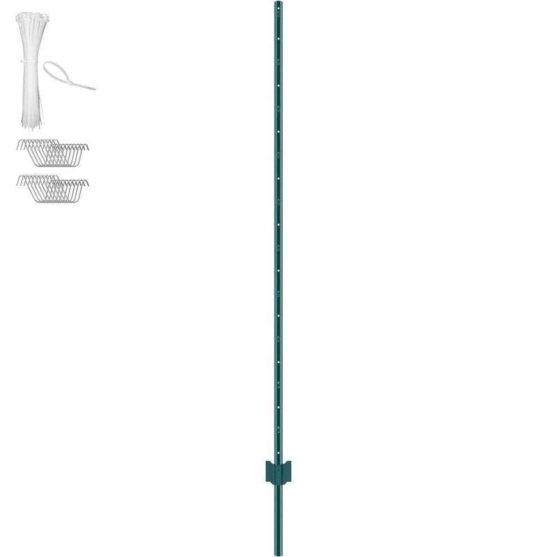 Metāla žoga stabi 183 cm, 6 gab., T-veida, pastiprināti, zaļi
