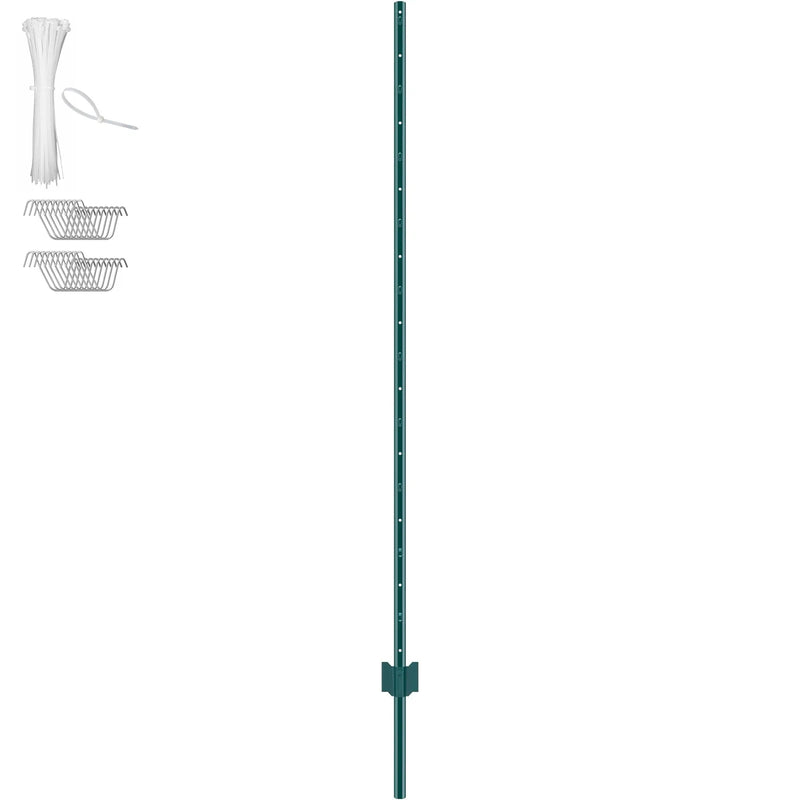 182,9 cm metāla žoga stabi, zaļi, 10 gab., pastiprināti