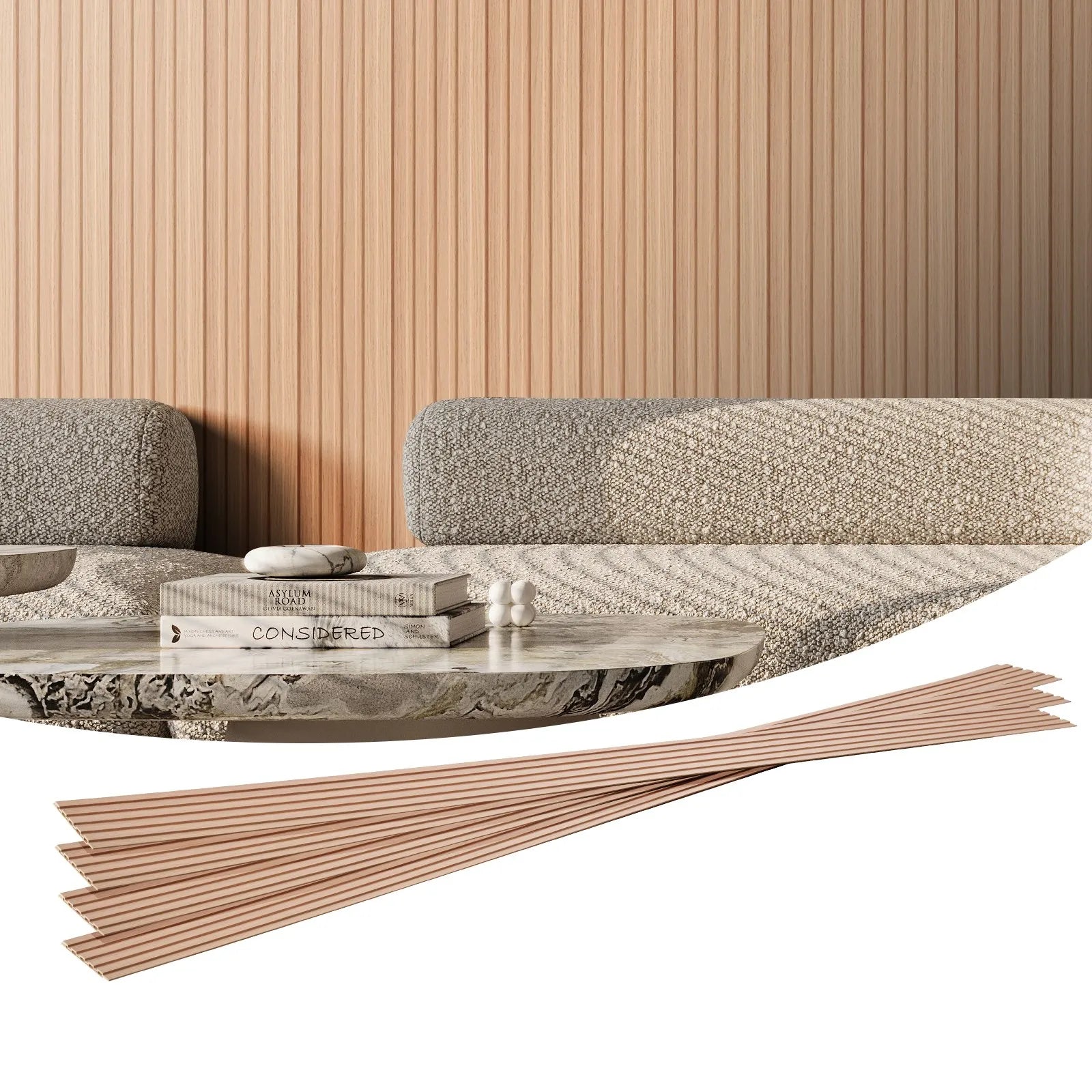 VEVOR koka līstu akustiskie paneļi, 8 gab., 2440 × 152 mm, WPC akcenta sienas paneļi modernam interjeram, mākslīgā koka sienas paneļi stilīgam dekoram un trokšņu samazināšanai, oša koka krāsā