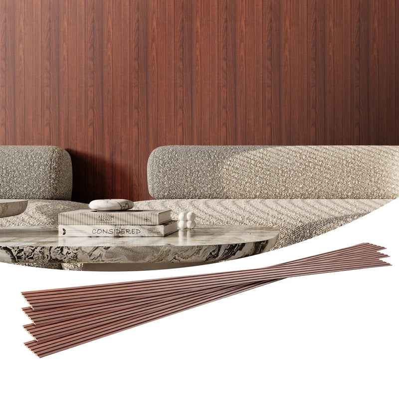 VEVOR koka līstu akustiskie paneļi, 8 gab., 2440 × 152 mm, WPC akcenta sienas paneļi modernam interjeram, mākslīgā koka sienas paneļi stilīgam dekoram un trokšņu samazināšanai, melnā valrieksta krāsā