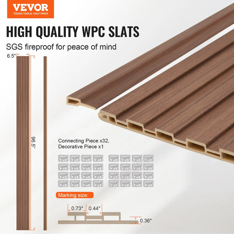 VEVOR koka līstu akustiskie paneļi, 8 gab., 2440 × 152 mm, WPC akcenta sienas paneļi modernam interjeram, mākslīgā koka sienas paneļi stilīgam dekoram un trokšņu samazināšanai, pelēkā ozola krāsā