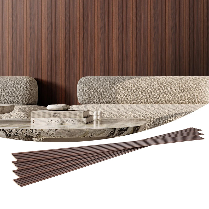VEVOR koka līstu akustiskie paneļi, 8 gab., 2440 × 152 mm, WPC akcenta sienas paneļi modernam interjeram, mākslīgā koka sienas paneļi stilīgam dekoram un trokšņu samazināšanai, tumšā tīkkoka krāsā