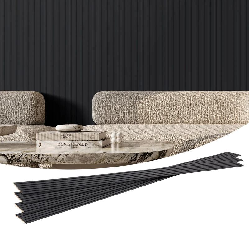 VEVOR koka līstu akustiskie paneļi, 8 gab., 2440 × 152 mm, WPC akcenta sienas paneļi modernam interjeram, mākslīgā koka sienas paneļi stilīgam dekoram un trokšņu samazināšanai, matēti melnā krāsā