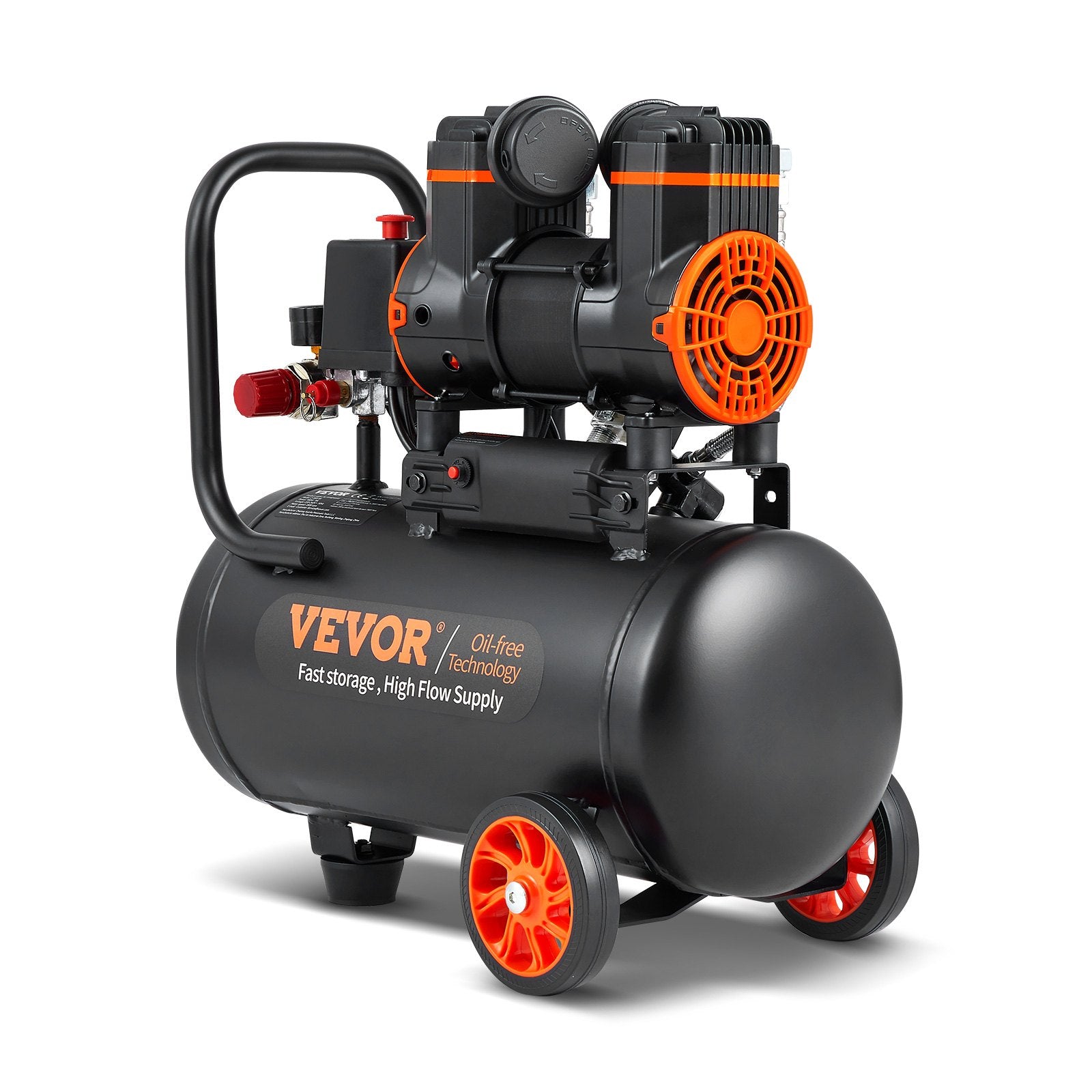 VEVOR bez eļļas īpaši klusais gaisa kompresors, 4,8 l, 900 W, 62 l/min pie 6,2 bāriem, 70 dB