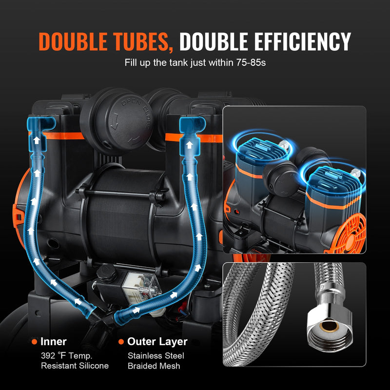 VEVOR bez eļļas īpaši klusais gaisa kompresors, 4,8 l, 900 W, 62 l/min pie 6,2 bāriem, 70 dB