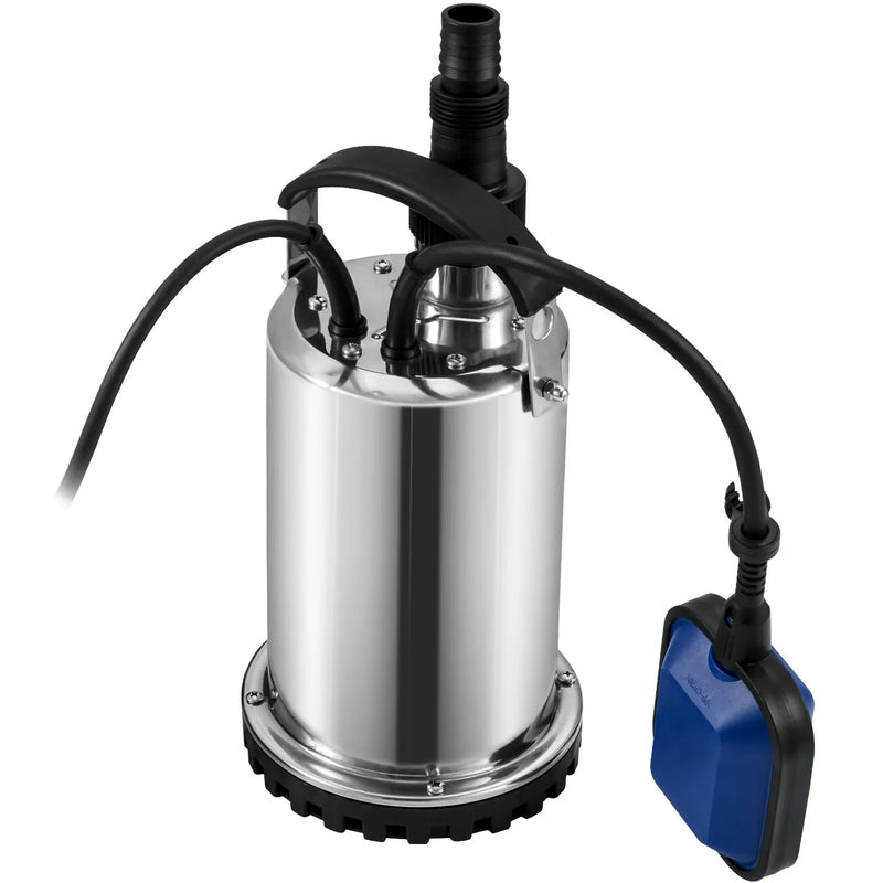 VEVOR iegremdējamais ūdens sūknis 550 W, plūsma līdz 9 500 l/h, ar 10 m kabeli un automātisku pludiņslēdzi, pārnēsājams nerūsējošā tērauda korpuss, piemērots tīram ūdenim, applūdušu vietu nosusināšanai, baseiniem, karstajām vannām un apūdeņošanai