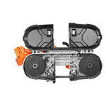 VEVOR portatīvais lentzāģis, griešanas dziļums 65 × 65 mm, 360 W bezsuku motors, kompakts bezvadu portatīvais lentzāģis ar integrētiem piekāršanas āķiem un regulējamu ātrumu 0–192 m/min, paredzēts metāla un koka griešanai, bez akumulatora un lādētāja